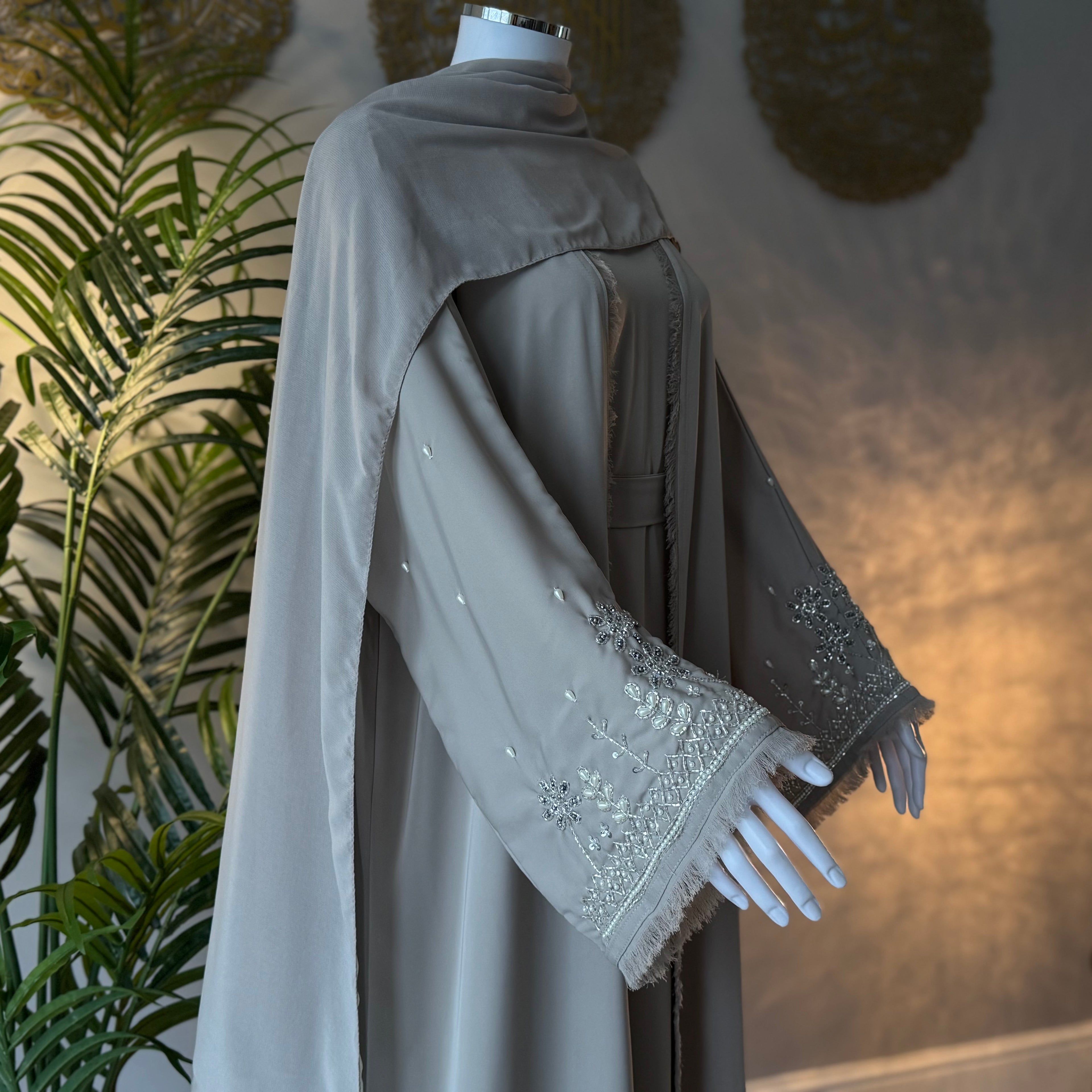 SULTANA - Luxury 4 Piece Sleeve Embellishment Abaya with Inner Belt and Scarf Included