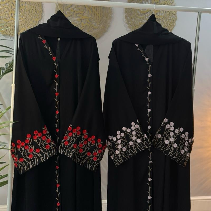 RUMAISA - Embroidery Open Abaya with Button, hijab and belt included