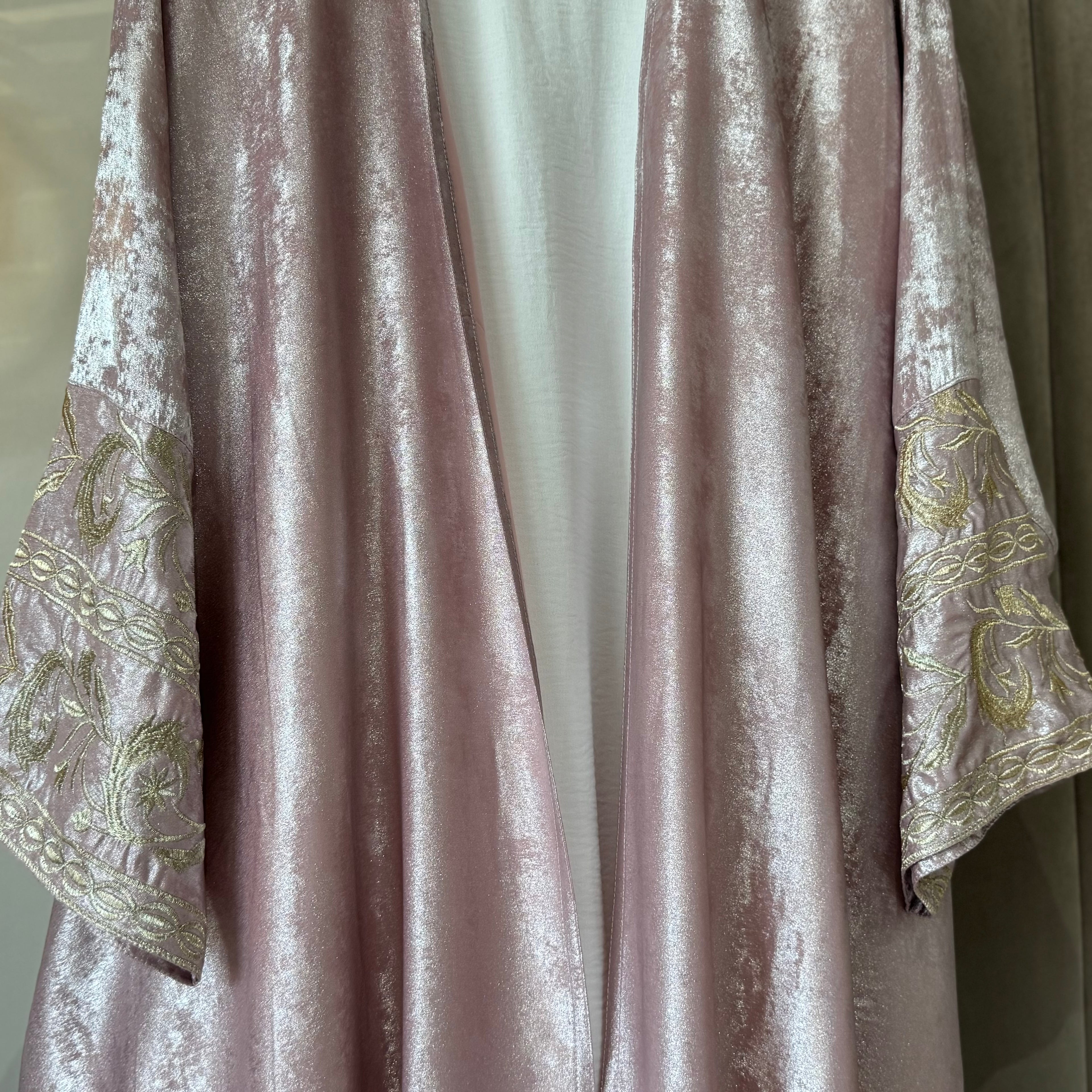 AISHA - Foil Material Embroidery Sleeves Kaftan Abaya with Inner, Scarf, & Belt