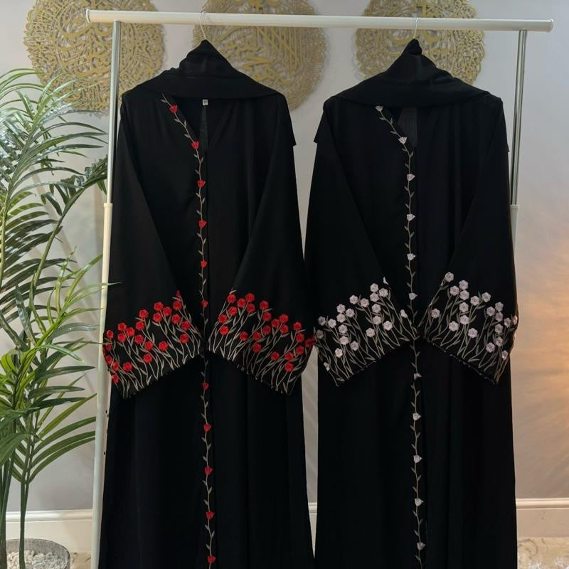 RUMAISA - Embroidery Open Abaya with Button, hijab and belt included