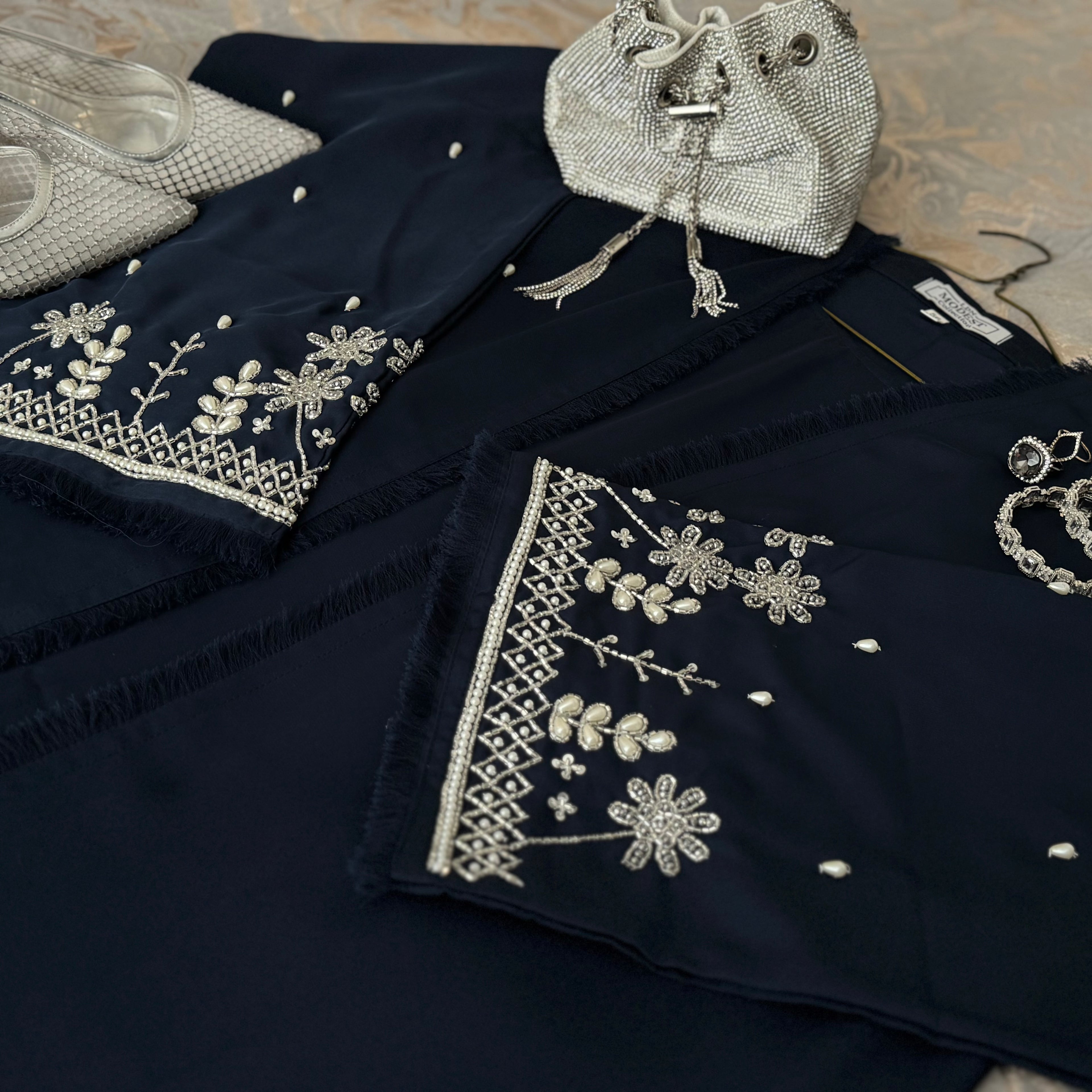 SULTANA - Luxury 4 Piece Sleeve Embellishment Abaya with Inner Belt and Scarf Included