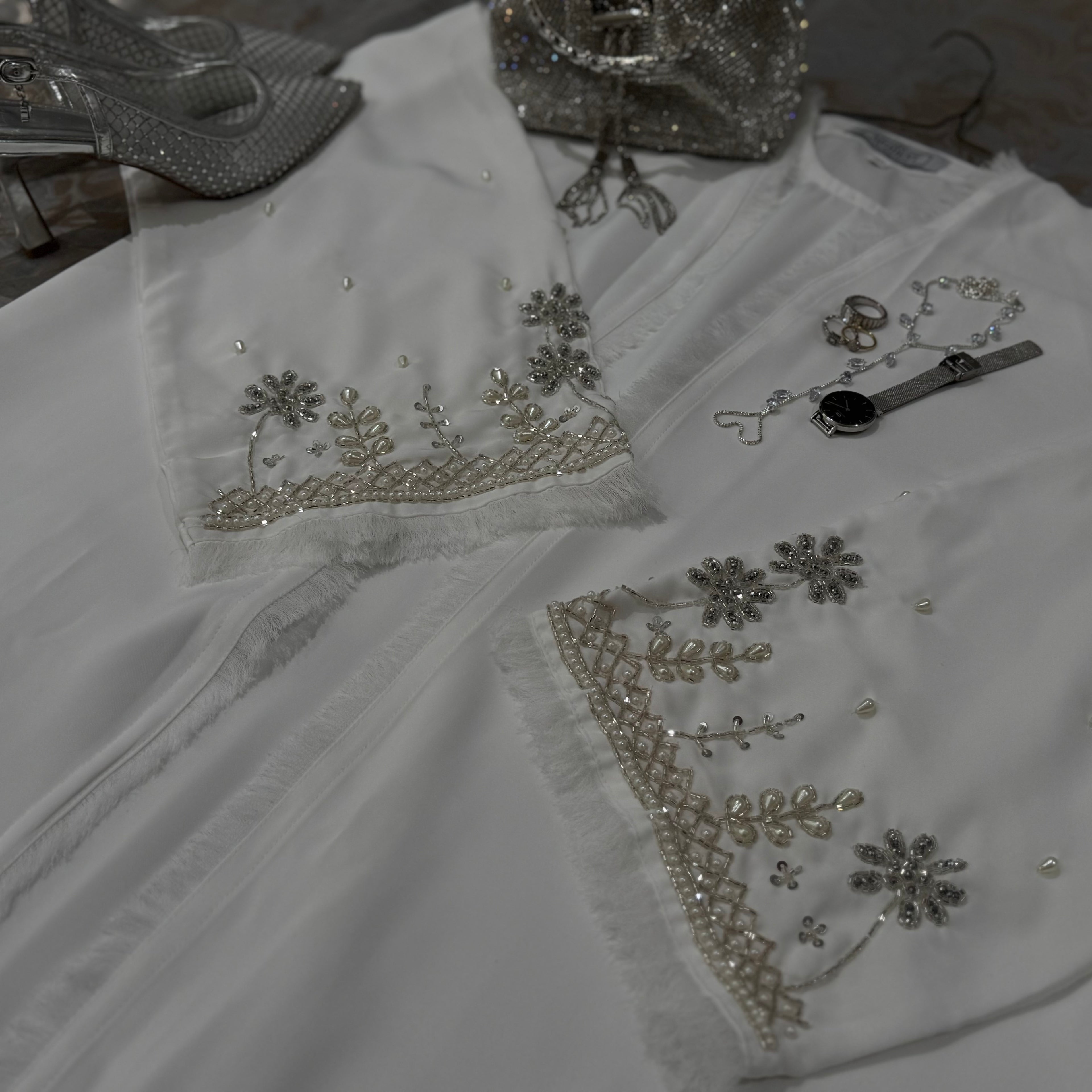 SULTANA - Luxury 4 Piece Sleeve Embellishment Abaya with Inner Belt and Scarf Included