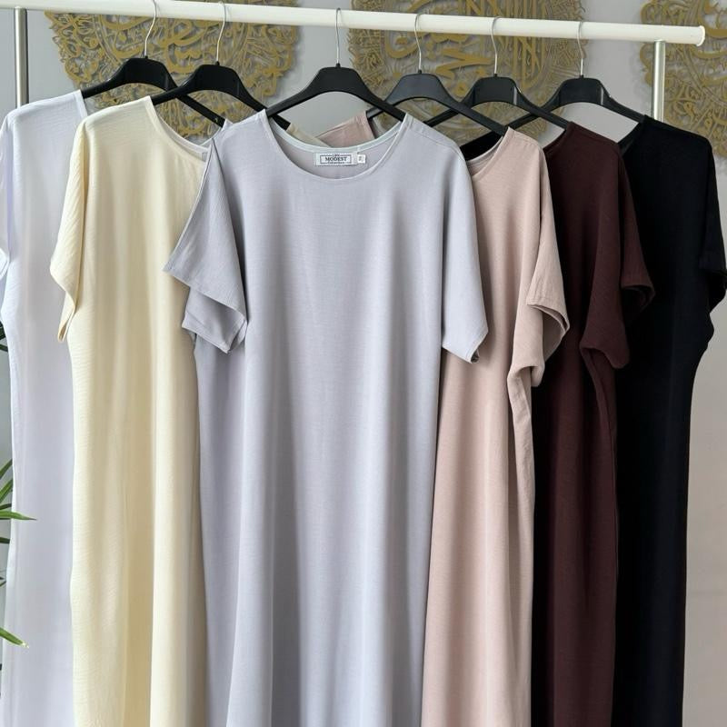 Crepe short sleeve inner slip dress high quality Korean crepe material