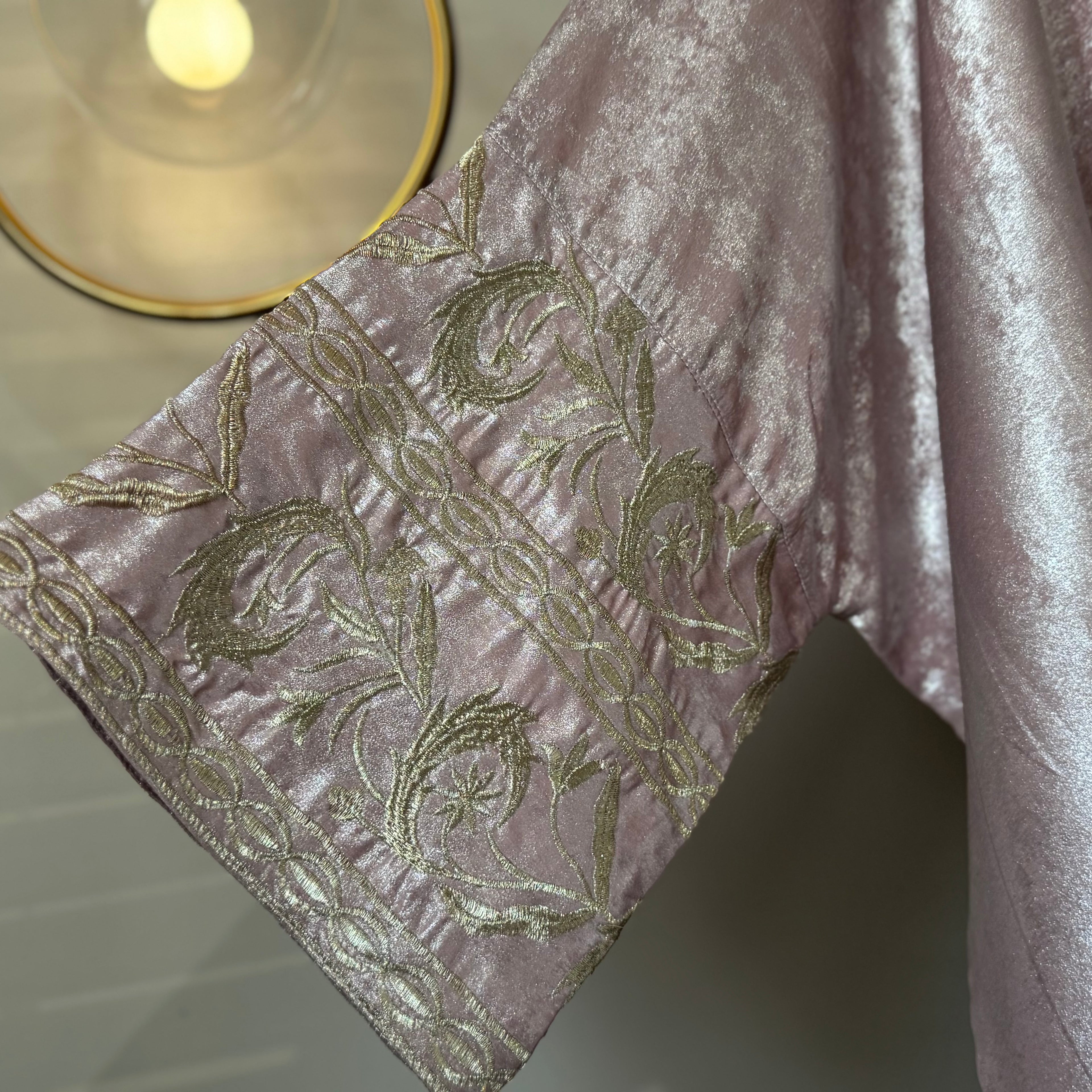 AISHA - Foil Material Embroidery Sleeves Kaftan Abaya with Inner, Scarf, & Belt